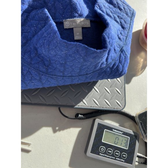 T by Talbots Quilted Shimmer Pullover Women M Mock Neck Blue Fall Winter Relaxed - Picture 9 of 9